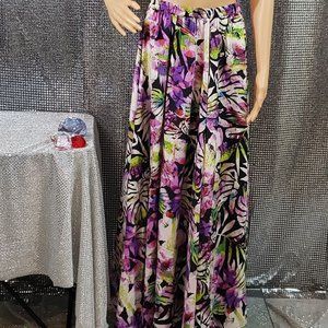 Brightly Colored Tropical Skirt Elastic Waistband